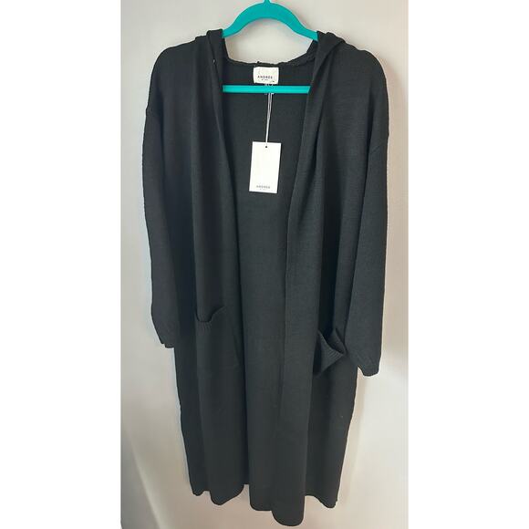 Duster Cardigan Sweater with hood/pockets Size Medium - Picture 1 of 8
